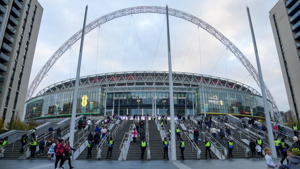 A view of the famous Wembley Stadium arch